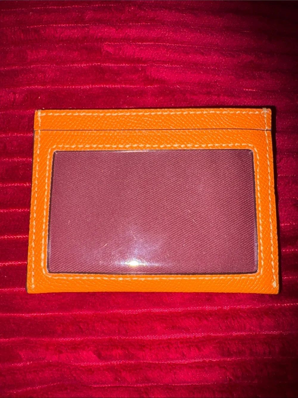 Coach Orange Pebbled Leather Card Case with Silver Logo